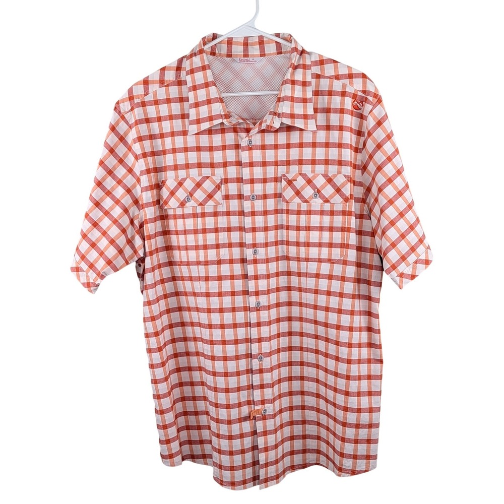 Big Ocean Sport Mens Shirt XL Orange Plaid Short Sleeve Button Fishing Vented